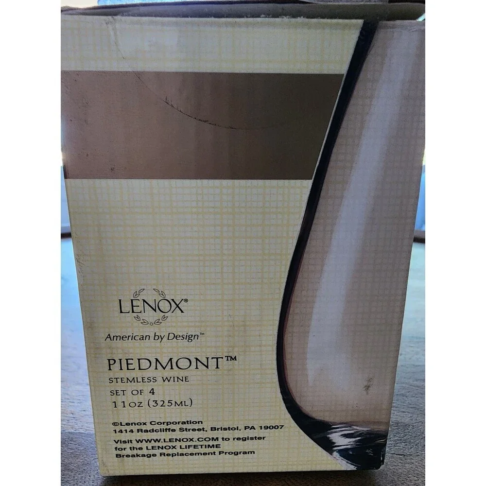 NEW 4x Lenox Crystal Piedmont Stemless Wine Glasses | 11 oz | USA